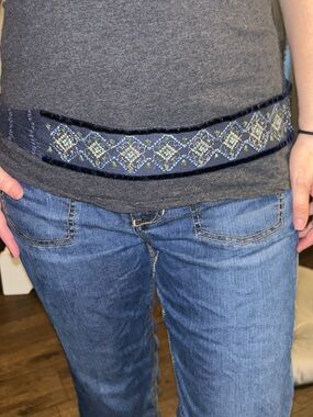 AF Y2K Blue Embroidered Geometric Waist Belt